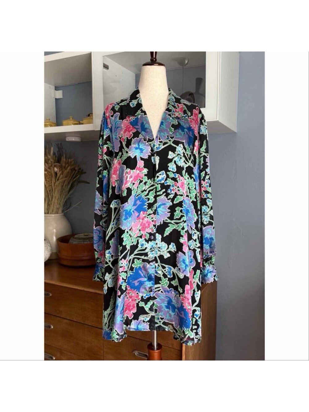 Vtg 80s Diane Freis Jacket Georgette Blazer Abstract Floral Boho M/L Colorful